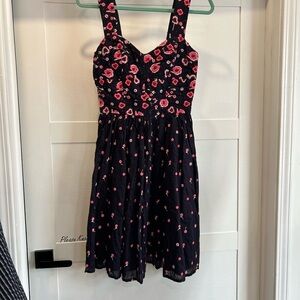 French Connection navy blue and Pink embroidered Floral Dress